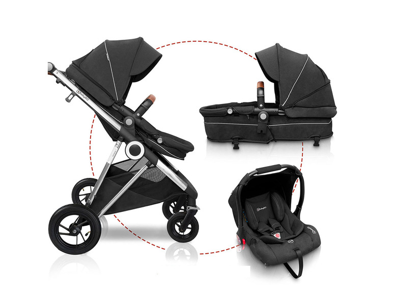 BabyGO Kočík 3 v 1 Halime AIR Pram (čierna) BabyGO