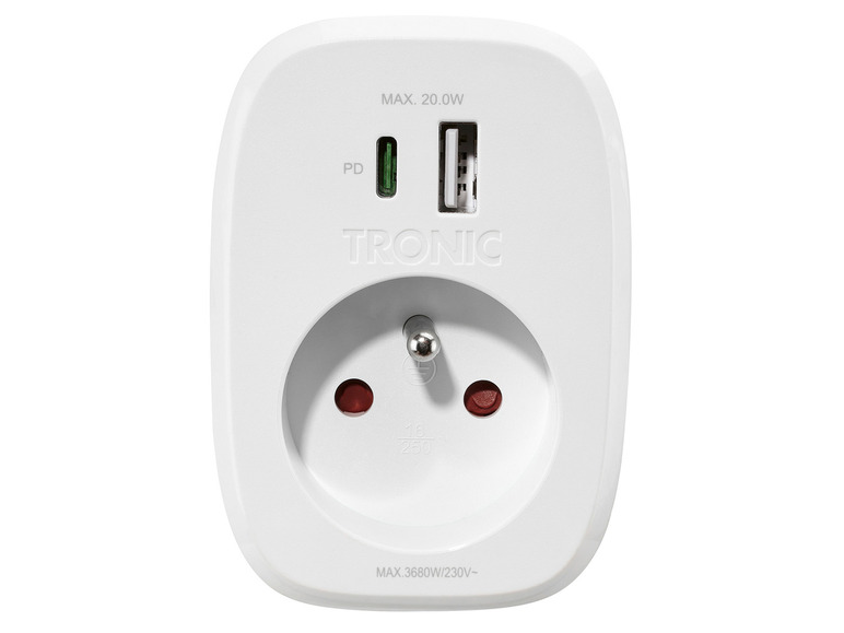 TRONIC® Zásuvkový adaptér USB A + C (biela) TRONIC®